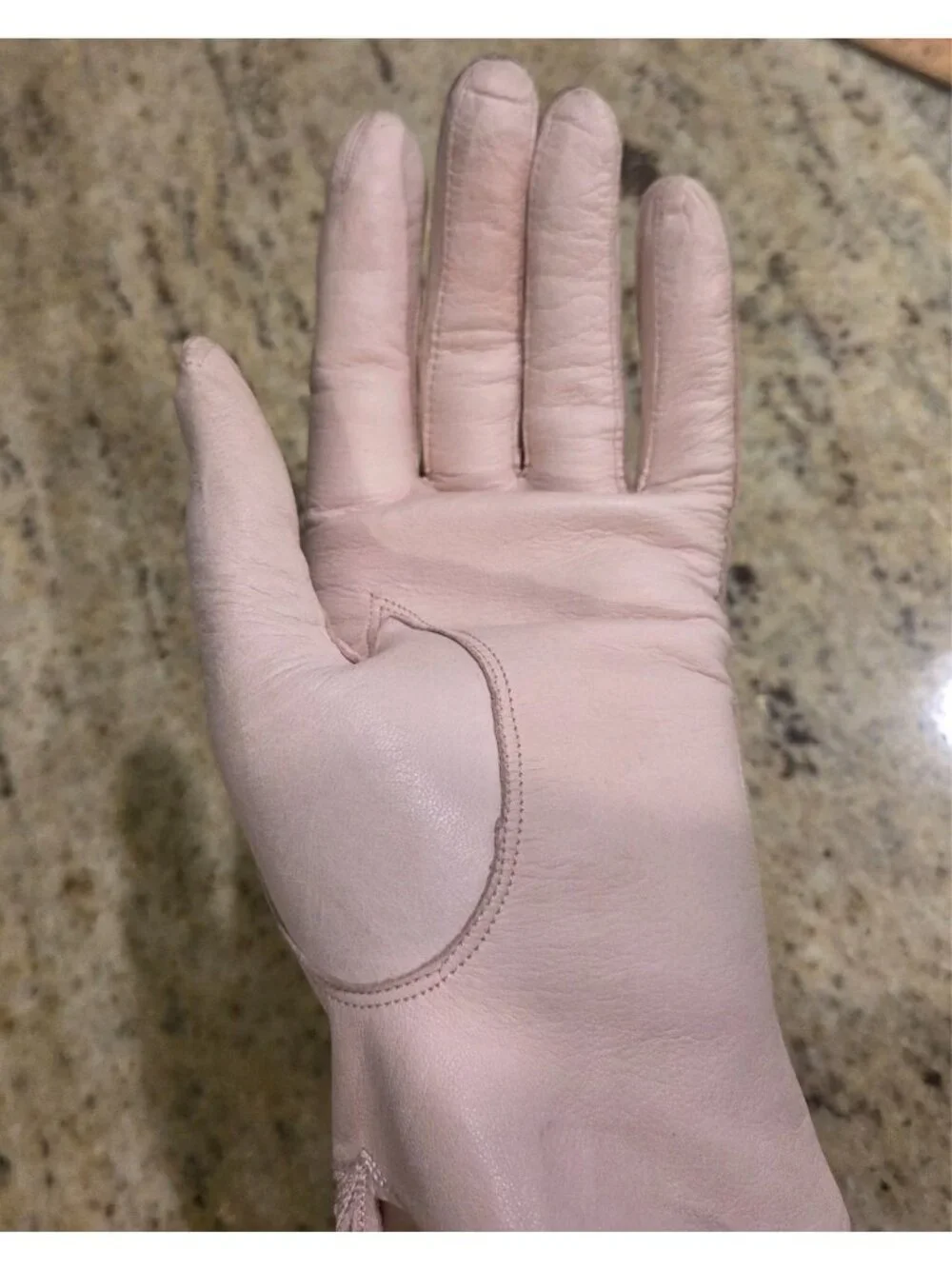Vintage Womens Size S Pink Leather Formal Gloves Eyelet Wrist